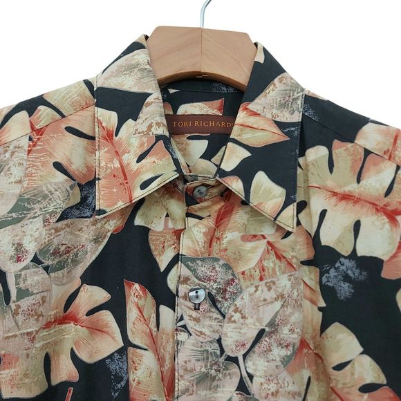 Tori Richard Hawaiian Shirt Mens Small Black Beige Short Sleeve Cotton Summer - Picture 2 of 11